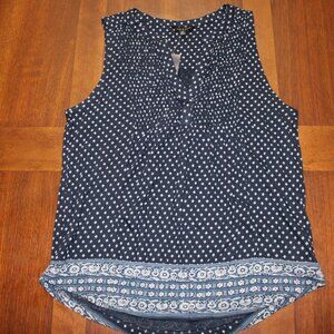 Lucky Brand Navy Blue Smocked V-Neck Sleeveless Top Size Small NWT